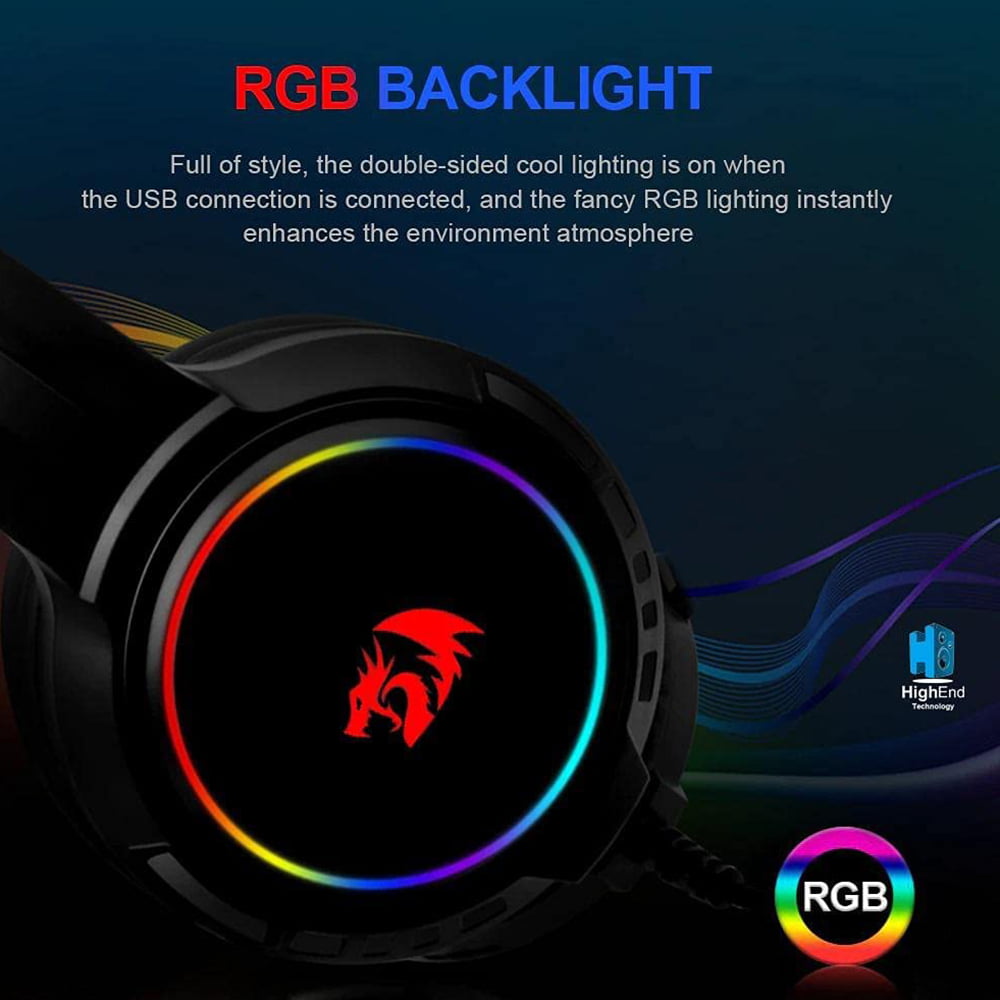 51XzsEEjQNS._AC_SL1199_ سماعة H270-RGB فوق الاذن أوس العاب ب 2 جاك 3.5 ملم ويو اس بي للإضاءة الليد تصلح للكمبيوتر ريددراجونMento H270 أسود - الصورة 2