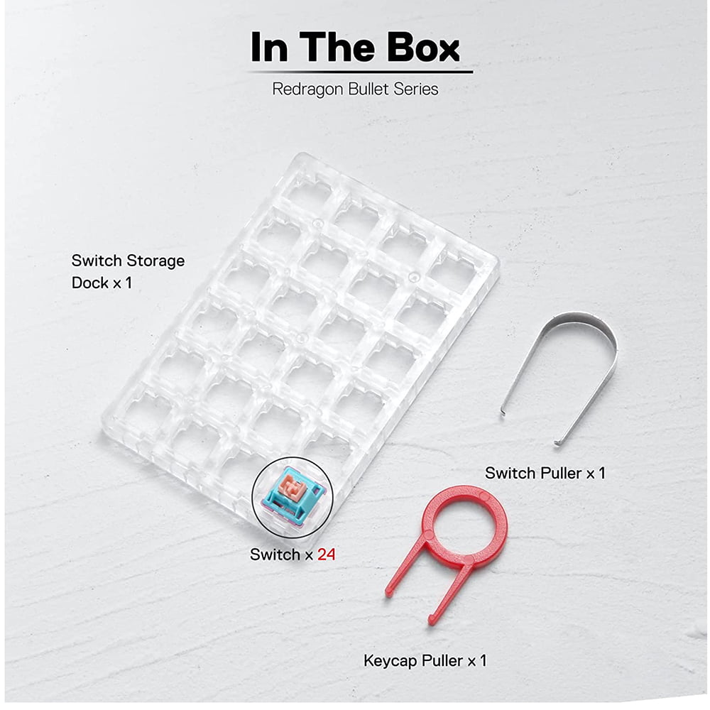 61TK27bw2nL._AC_SL1500_ Redragon A113 Bullet-R Linear Mechanical Switch, 3-Pin Plate Mounted Red Switches Equivalent, Hot-Swappable DIY Keyboard Quiet Switch Mod, 80 Million Click(24 pcs Switches, Keycap + Switch Puller) - Image 6