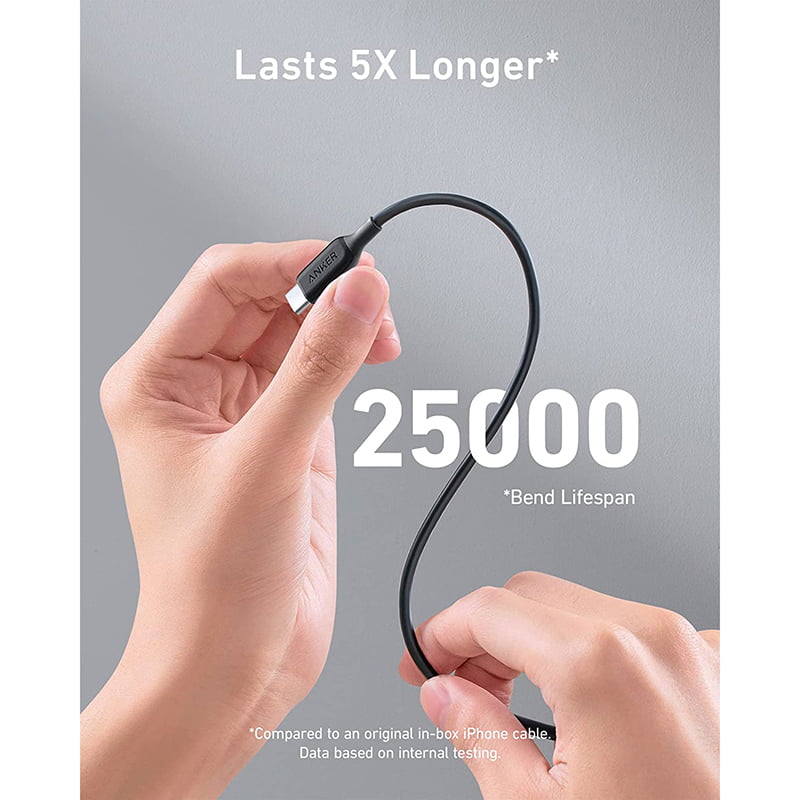 71XiJ0CkR5L._AC_SL1500_ كابل شحن 2.0 باورلاين III طول 6 قدم. نوعه USB C الى USB C من انكر بقدرة 100 وات - الصورة 4