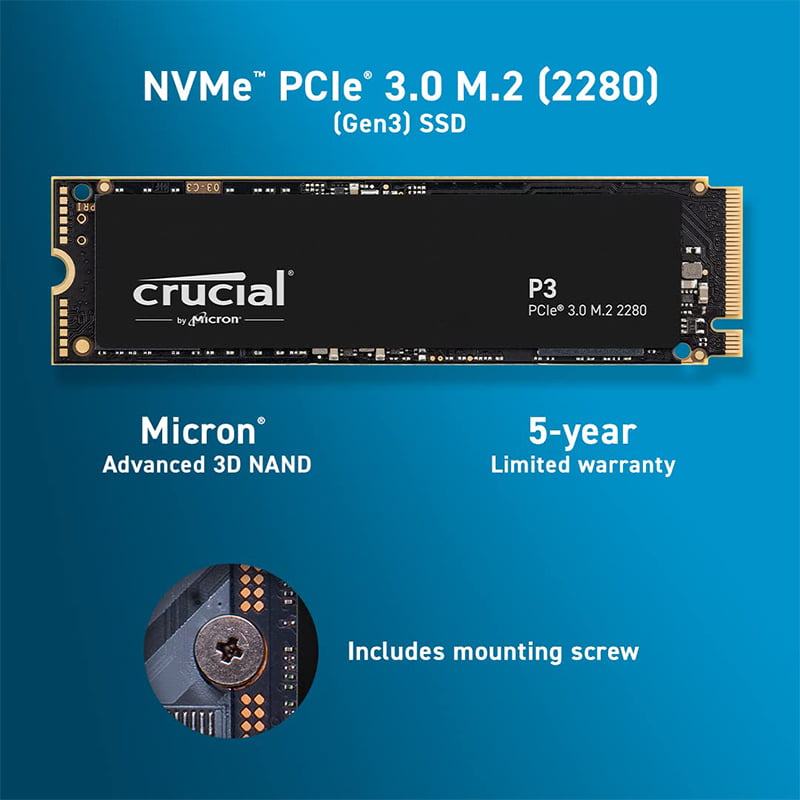 61kW1AYUZZL Crucial P3 1TB PCIe M.2 2280 SSD - الصورة 2